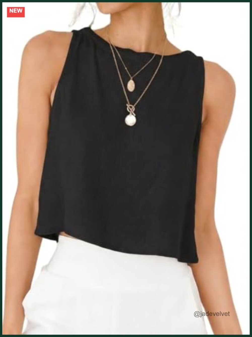 Linen Blend High Neck Sleeveless Crop Tank Top Casual Summer Top